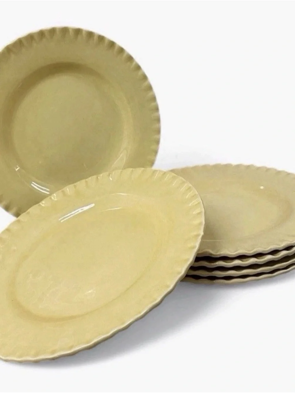 Pottery Barn Pie Crust Yellow 12.25” Oversized Dinner Plates Set of 6 Vintage